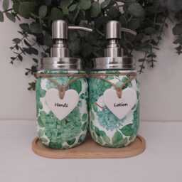 Beautiful Floral Green Hydrangea Decoupaged Mason Jar Soap Dispenser - thumbnail 1