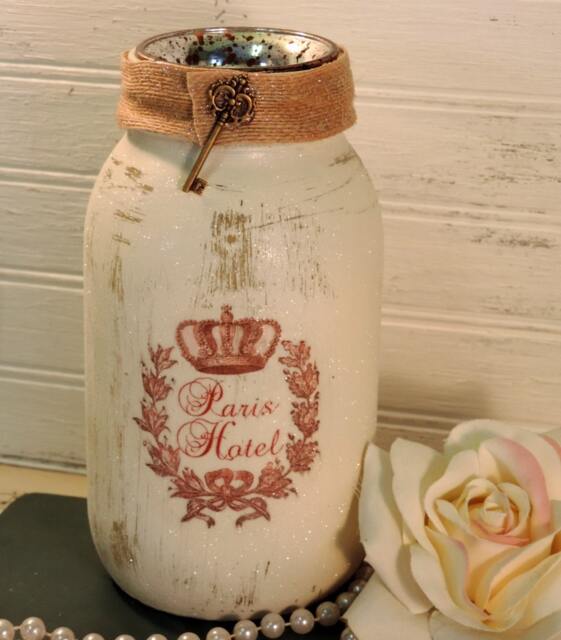 Paris Hotel Mason Jar French Candle Holder, Wedding Decor Table Centerpiece, Parisien Home