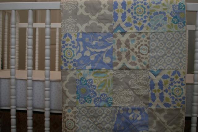 Crib Quilt, Minky Patchwork Gender Neutral, Cobalt Blue, Lime Green, Plush & Soft, Nursery Bedding, All Natural, Handmade - image 1
