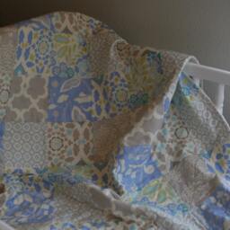 Crib Quilt, Minky Patchwork Gender Neutral, Cobalt Blue, Lime Green, Plush & Soft, Nursery Bedding, All Natural, Handmade - thumbnail 2