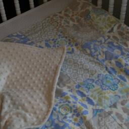 Crib Quilt, Minky Patchwork Gender Neutral, Cobalt Blue, Lime Green, Plush & Soft, Nursery Bedding, All Natural, Handmade - thumbnail 3
