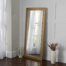 Large Antique Gold Mosaic Wood Frame Wall Mirror Bevelled Edge 168x77cm