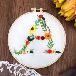 Floral Alphabet Embroidery Pattern-Hand Monogram Kit Beginners Modern-Easy 26 Letters Hoop Kit-Diy Starter Craft - thumbnail 1