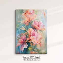 Abstract Floral Wall Art Print Blush Pink Peony Bouquet Pastel Teal Modern Canvas Or Black Framed Decor For Living Room - thumbnail 2