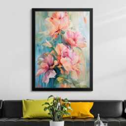 Abstract Floral Wall Art Print Blush Pink Peony Bouquet Pastel Teal Modern Canvas Or Black Framed Decor For Living Room - thumbnail 4
