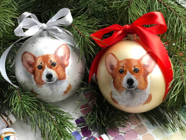 Custom Pet Portrait Ornament Hand-Painted Christmas Ball, Dog & Cat Memorial - image 1