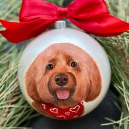 Custom Pet Portrait Ornament Hand-Painted Christmas Ball, Dog & Cat Memorial - thumbnail 3
