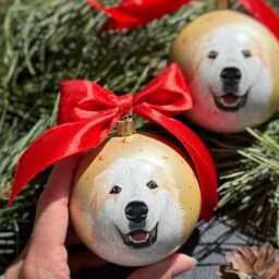 Custom Pet Portrait Ornament Hand-Painted Christmas Ball, Dog & Cat Memorial - thumbnail 4