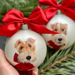 Custom Pet Portrait Ornament Hand-Painted Christmas Ball, Dog & Cat Memorial - thumbnail 2