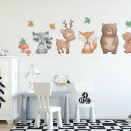 Woodland Animals Wall Decal - Cozy Nursery Forest Friends, Self Adhesive Decals, Childrens Room Decor, Raccoon Deer Fox Art - thumbnail 2