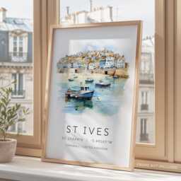 st Ives, Cornwall, Art Print, Travel Poster, Cornwall Gift, Map Coordinates, English Coastal Prints, Ives Beach Print - thumbnail 3