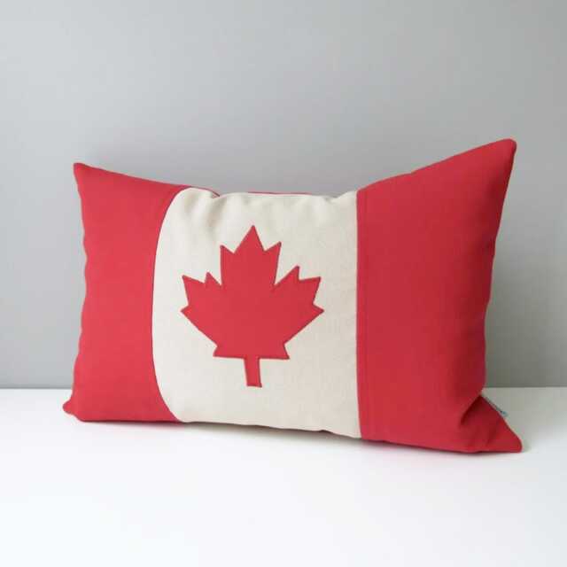 Canada Flag Pillow Cover in Red, White Or Beige Sunbrella?? Outdoor Fabric For Porch Patio, Housewarming Gift, Games Room, Maple Leaf Cushion - image 1