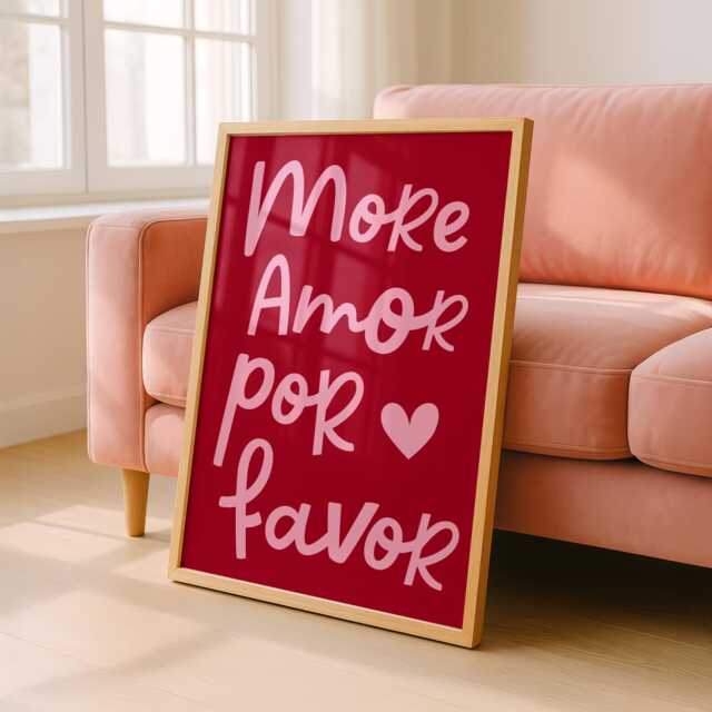 More Amor Wall Print - Pink Love Heart Fun Home Decor - image 1