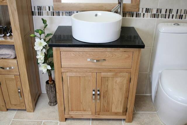 Bathroom Vanity Unit Oak Cabinet Wash Stand Black Quartz & Ceramic Basin 502Bqcbc - image 1