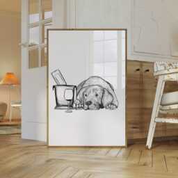 Customisable Labrador Wall Art - Drawing, Print, Dog Lovers Gift, Dogs & Wine, Digital Download - thumbnail 3