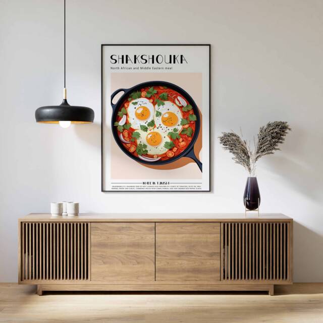 Shakshouka Poster, Food Print, Tunusian Food, Kitchen Decor, Wall Art, Middle Eastern Print - image 1