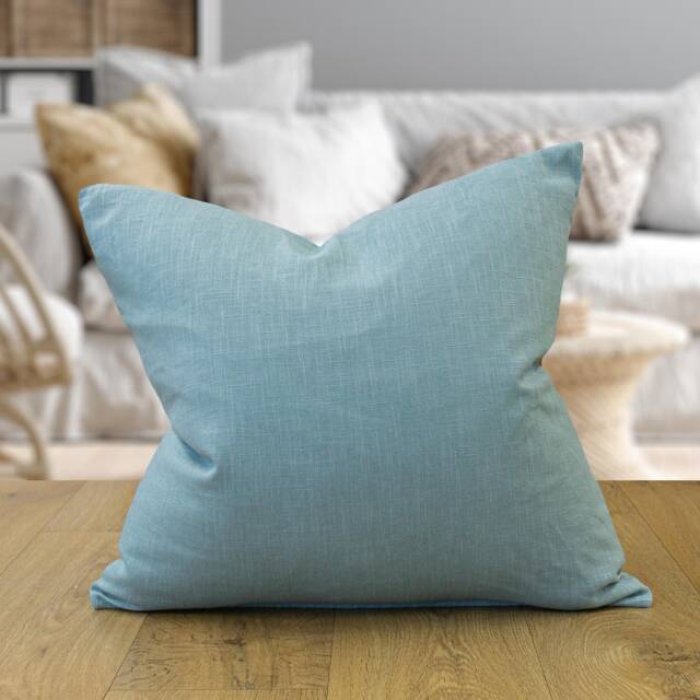 100% Linen Cushion Cover. Plain Aqua Blue Cover - Perfect For Modern & Minimalistic Styles. 17x17