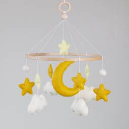 Handmade Felt Baby Mobile With Moon, Stars & Clouds, Unique Nursery Decor - thumbnail 2