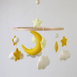 Handmade Felt Baby Mobile With Moon, Stars & Clouds, Unique Nursery Decor - thumbnail 3