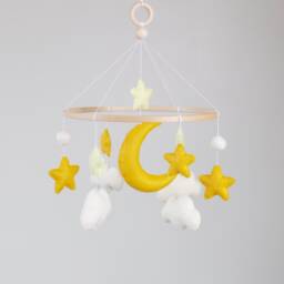 Handmade Felt Baby Mobile With Moon, Stars & Clouds, Unique Nursery Decor - thumbnail 1