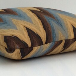 Ochre, Brown & Gray Blue Polyester Decorative Throw Pillow Cover With Zig Zag Pattern, Lumbar Pillow, Accent Pillow, Cushion - thumbnail 3