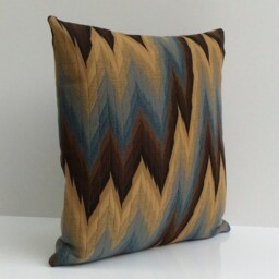 Ochre, Brown & Gray Blue Polyester Decorative Throw Pillow Cover With Zig Zag Pattern, Lumbar Pillow, Accent Pillow, Cushion - thumbnail 2