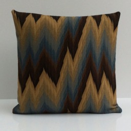 Ochre, Brown & Gray Blue Polyester Decorative Throw Pillow Cover With Zig Zag Pattern, Lumbar Pillow, Accent Pillow, Cushion