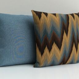Ochre, Brown & Gray Blue Polyester Decorative Throw Pillow Cover With Zig Zag Pattern, Lumbar Pillow, Accent Pillow, Cushion - thumbnail 4