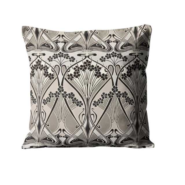 Liberty Ianthe Bloom, Pewter, Art Nouveau Design, Black, Grey & Pale Pink Cotton Velvet Cushion Cover - image 1