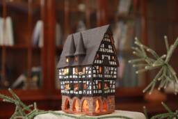 Midene Ceramic House Tea Light Candle Holder Home Decor Collectible Miniature Of The Historic Town Hall in Alsfeld B210 Tiny House - thumbnail 1
