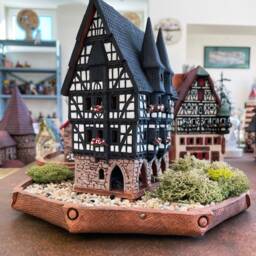 Midene Ceramic House Tea Light Candle Holder Home Decor Collectible Miniature Of The Historic Town Hall in Alsfeld B210 Tiny House - thumbnail 2