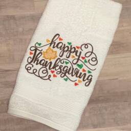 Fall. Thanksgiving. Happy Bathroom. Kitchen. Embroidered. Hand Towel. Large Design. Home Decor - thumbnail 4