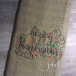 Fall. Thanksgiving. Happy Bathroom. Kitchen. Embroidered. Hand Towel. Large Design. Home Decor - thumbnail 2