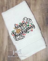 Fall. Thanksgiving. Happy Bathroom. Kitchen. Embroidered. Hand Towel. Large Design. Home Decor - thumbnail 1