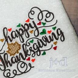 Fall. Thanksgiving. Happy Bathroom. Kitchen. Embroidered. Hand Towel. Large Design. Home Decor - thumbnail 3