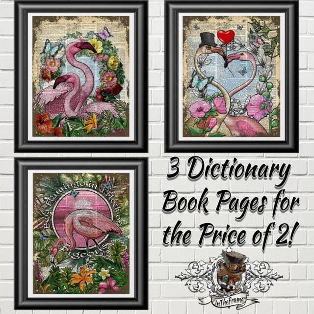 Flamingos Animal Print, Wall Art, Dictionary Book Unique Decor, Animal Flamingo Poster - image 1