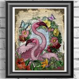 Flamingos Animal Print, Wall Art, Dictionary Book Unique Decor, Animal Flamingo Poster - thumbnail 3