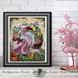 Flamingos Animal Print, Wall Art, Dictionary Book Unique Decor, Animal Flamingo Poster - thumbnail 2