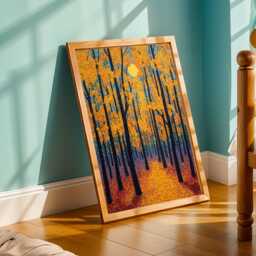 Autumn Forest Landscape, Art Print, Orange & Yellow Decor, Living Room Wall Art, Yayoi Kusama Inspired Art, Gift For Coworker - thumbnail 3