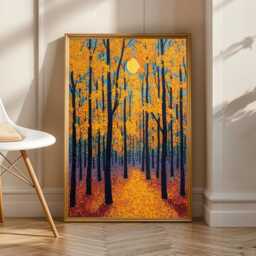 Autumn Forest Landscape, Art Print, Orange & Yellow Decor, Living Room Wall Art, Yayoi Kusama Inspired Art, Gift For Coworker - thumbnail 2
