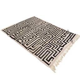 Labyrinthe Moroccan Rug Black & White, Modern Beni Rug, Berber Carpet, Genuine Wool Handmade - thumbnail 3