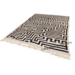 Labyrinthe Moroccan Rug Black & White, Modern Beni Rug, Berber Carpet, Genuine Wool Handmade - thumbnail 2