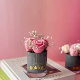 Handmade Rose Soy Candle Trio - Grey Glass, Floral Decor - thumbnail 2