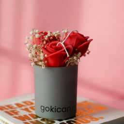 Handmade Rose Soy Candle Trio - Grey Glass, Floral Decor - thumbnail 4