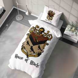Noble House Of Black Duvet Cover - Custom Background Colour Optional Pillowcase Gothic Crest Bedding Elegant Dark Bedroom Decor Gift