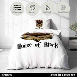 Noble House Of Black Duvet Cover - Custom Background Colour Optional Pillowcase Gothic Crest Bedding Elegant Dark Bedroom Decor Gift - thumbnail 3