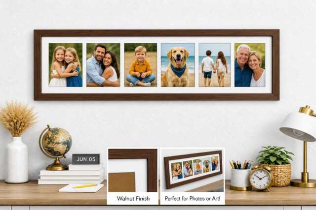 Multi Photo Picture Frame Walnut Veneer Collage, Holds Six 4x6 Photos - image 1