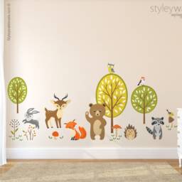 Forest Animals Wall Decal, Woodland Critters Sticker, Nursery Playroom Decor, Wal Bear Deer Bunny Fox - thumbnail 3