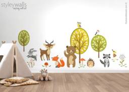 Forest Animals Wall Decal, Woodland Critters Sticker, Nursery Playroom Decor, Wal Bear Deer Bunny Fox - thumbnail 1