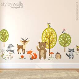 Forest Animals Wall Decal, Woodland Critters Sticker, Nursery Playroom Decor, Wal Bear Deer Bunny Fox - thumbnail 2